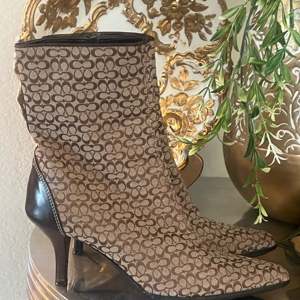 Coach Brown Signature Logo Pointed Toe Ankle Boots